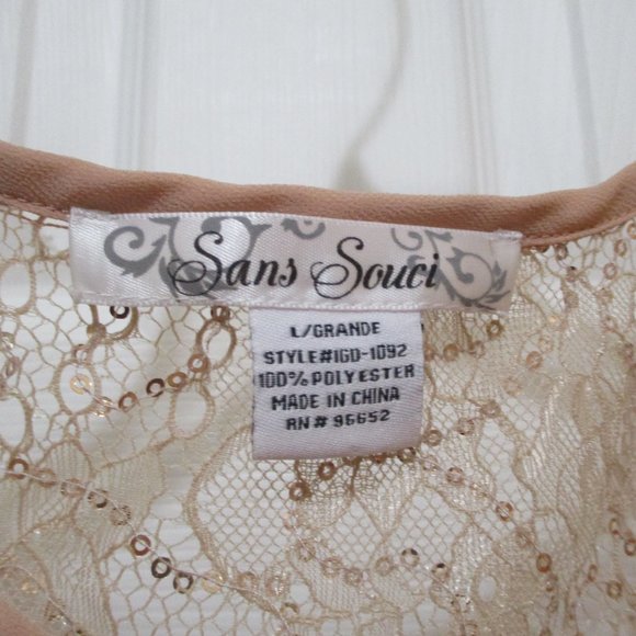 Sheer Chiffon Hi-Lo Tunic Top sz 8 Blush Beige Lace Sequin Boho - Picture 8 of 8